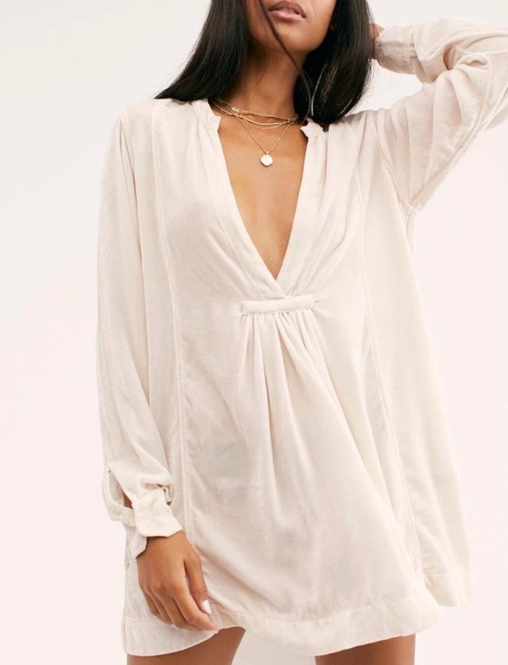 Free People x CP Shades Jacey Velvet Mini Tunic Dress Cover Up Silk Pink Medium